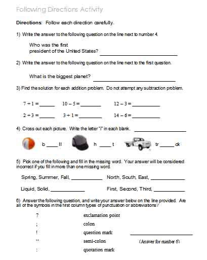 Following Directions â Worksheets, Activities, Goals, And More